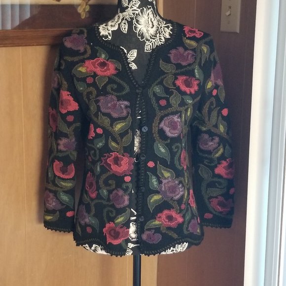 Peruvian Connection Art-to-Wear Embroidered Pima Cotton Button Cardigan - Picture 8 of 8